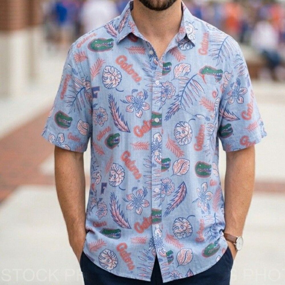 Florida Gators university of florida Hawaiian Shirt Mens XXXL Blue Tropical camp